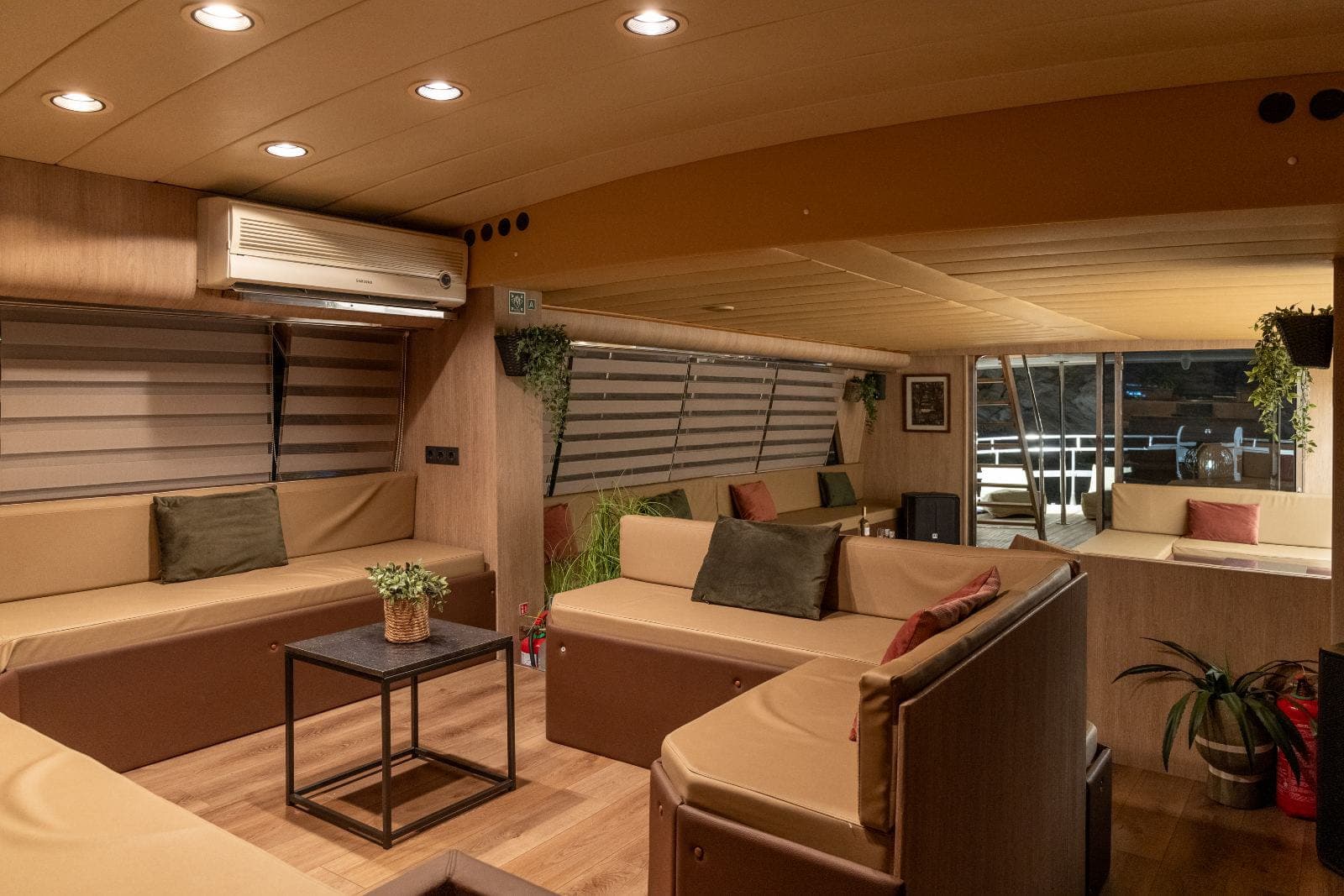 Inside the air-conditioned saloon aboard Lady Mirto