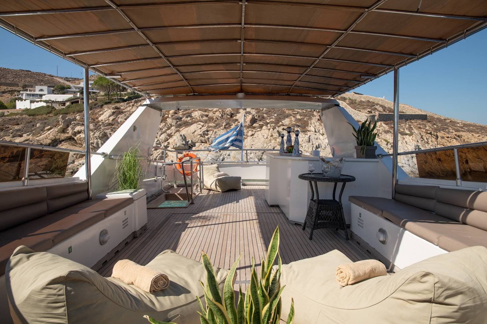 The sun deck bar on Lady Mirto's flybridge