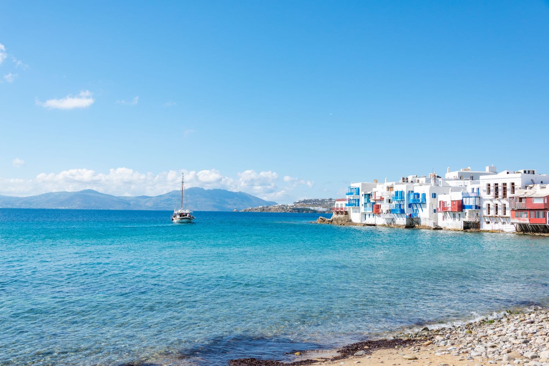 Little Venice, Mykonos, seen from the sea aboard Lady Mirto